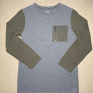 Mossimo Grey and Olive Long Sleeve T-Shirt with Zipper pocket Kids Medium (8-10)